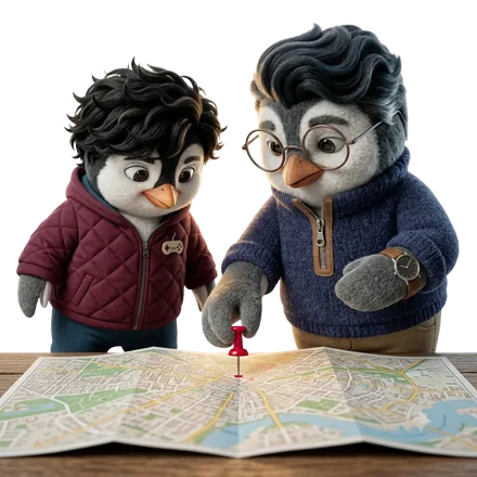 Papai e Dodô lendo o mapa do bairro